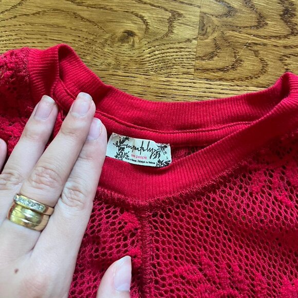 Free People Intimately Women's Red Shirt Lace Mesh Long Sleeve Top XS Sheer - Picture 4 of 4